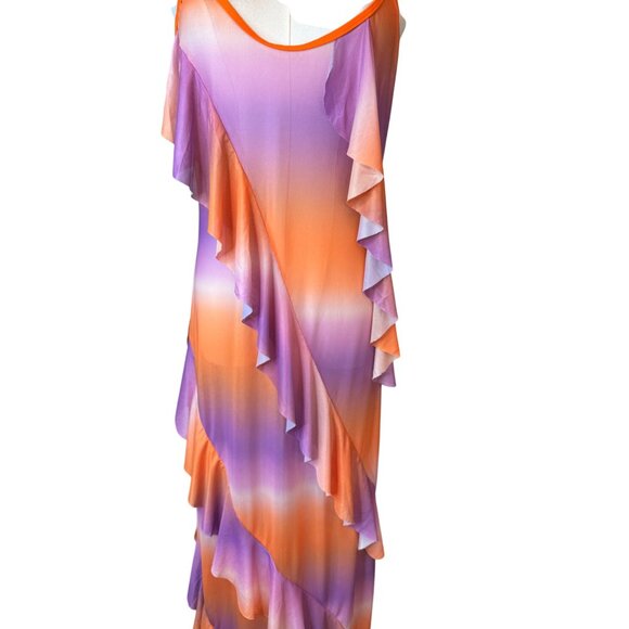2/$30 NWT PrettyLittleThing 8 Gradient Ruffle Maxi Dress Adjustable Straps - Picture 7 of 16
